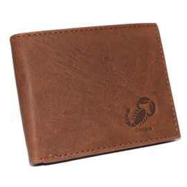 MARSHAL Scorpio Logo Men's Bifold Trifold RFID Blocking Real Leather Wallet Scorpion Zodiac Sign (Bifold)