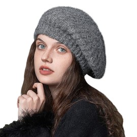 Women Knitted Berets Hat Winter Warm Soft Beanie Cap French Style Beret Retro Painting Artist Classical Knitted Beret Hat Solid Color Winter Hat Grey