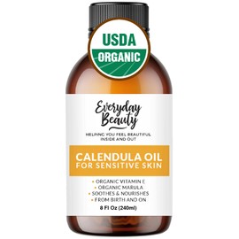 Organic Calendula Oil For Sensitive Skin -Bulk 8 Fl Oz- USDA Organic Certified 100% All Natural Plant Based, Lightweight & Unscented Gentle Soothing Oil For Sensitive Skin - For Face, Skin & All Over