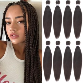 Mscat 16 Inch Pre Stretched Braiding Hair Dark Brown Pre-Stretched Professional Synthetic Pre-Stretched Crochet Braids Hair Extensions Hot Water Setting Yaki Texture (4#)