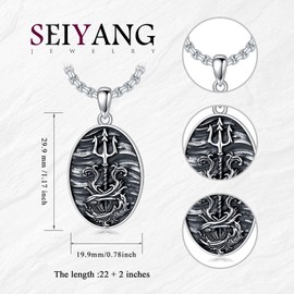 Trident Necklace 925 Sterling Silver Neptune Trident Pendant Mythology Sea Gods Poseidon Trident Jewelry Ancient Greek Amulet Medallion Gift for Men Women