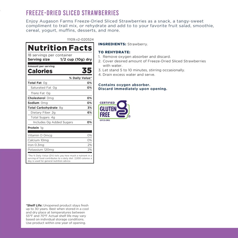 Augason Farms Freeze Dried Sliced Strawberries Can - Gluten Free