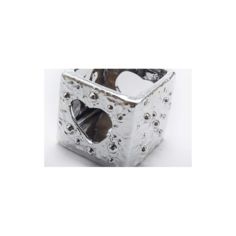 DARO DEKO Ceramic Tea Light Holder Silver Heart 7.5 x