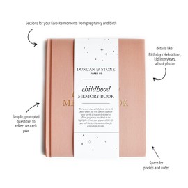 Childhood Memory Book - Elegant Child Memory Book from Pregnancy to Age 18 W/Prompts, Space for Photos & More - Baby Journal (175 Pages, Dusty Rose)