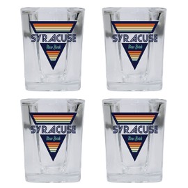 R and R Imports Syracuse New York 2 Ounce Square Base Liquor Shot Glass Retro Design 4-Pack