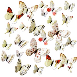 24PCS 3D Butterfly Wall Sticker Double Layer Butterflies Wall Art Stickers Girls Bedroom Decorations Butterfly Wall Decals DIY Art Crafts for Home Garden Classroom Party Decor (White)