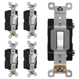ENERLITES ENERLITES Toggle Light Switch, Light Switch, Single Pole, 20A 120/277V, Grounding Screw, Commercial Grade, UL Listed, 81201A-W-5PCS, White, 5 Pack