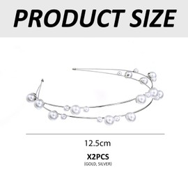 2 Pieces Double Layer Pearl Headbands, Pearl Hair Accessories, Elegant Hair Accessories, Hair Accessories, Women's Hair Accessories, Glitter Hair Accessories (Gold, Silver)