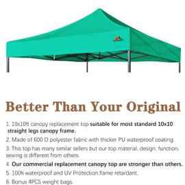 SCOCANOPY Commercial 10x10 Canopy Replacement Canopy Top,Canopy Cover ONLY (Mint)