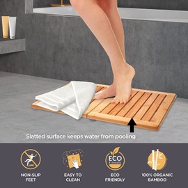 Bambüsi Bamboo Bath Mat - Foldable Wooden Shower Mat, Non-Slip Bamboo Bathroom Mat for Indoor/Outdoor Use, Spa & Sauna Floor Mat, Wood Bath Mat 24" x 18"