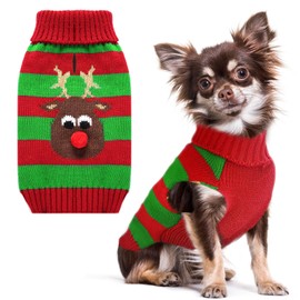 PETCARE Dog Christmas Sweater with Leash Hole Cute Striped Reindeer Dog Clothes for Small Medium Large Dogs Girl Boy Warm Fall Winter Dog Knitted Pullover Vest Pet Dog Cat Xmas Outfits, X-Large