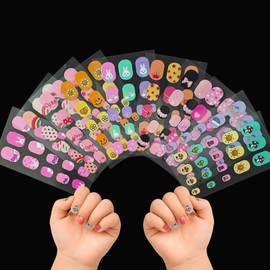 Nail Stickers for Kids, 10 Sheets Self-Adhesive Nail Wrap Strips for Little Girls, Toddler Age 8 and Older, Fun DIY Nail Art