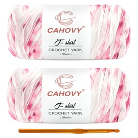 CAHOVY 2 Pack T-Shirt Yarn Crochet Yarn for Beginner Crochet Bags/Basket/Coaster,400g/110yds High Elastic Polyester Thick Tshirt Pink&White