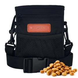 TRIPOLACO Dog Treat Pouch, Spacious Treat Pouches for Pet Training with Metal Clip, Waist Belt, Shoulder Strap& Poop Bag Dispenser, Durable Dog Treat Bag For Walking and Dog Training, Black