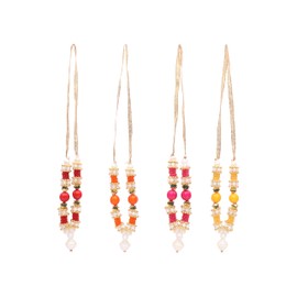 Set of 4 Mala Artificial Beads Ribbon Garland, Small Idol Mala Pooja Sringar Articles Ornament Indian Traditional Ganpati Ganesha Festival Decoration Home Decor Frame Housewarming(Size:-3.5" Inches)