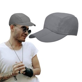AWOCAN Quick Dry Baseball Cap Flat Cap UPF 50+ Foldable Sun Protection Lightweight Portable Hat Running Hat for Men Women, gray, L