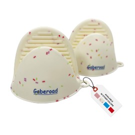 Gaberoad Thickened Mini Silicone Oven Mitts Heat Resistant as Hot Pot Holder, Baking Holder, Rubber Oven Gloves, Finger Pinch Grips, Potholder Mitts for Kitchen Cooking, 1 Pair, White Confetti