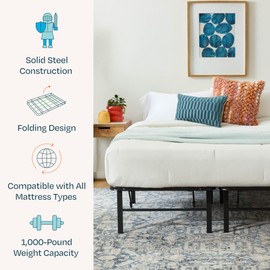 Linenspa Folding Metal Platform Bed Frame - No Box Spring Needed - Underbed Storage - Simple Toolless Assembly - Mattress Foundation - 14" High - Traditional Design - Sturdy Steel - Full Size