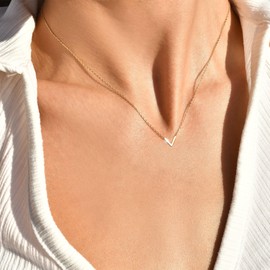 MBW Dainty Gold Necklace for Women Trendy, 14K Gold Plated Diamond Pendant V Necklace Gold Choker Necklaces Simple Gold CZ Necklace Waterproof Cute Chain Tiny Minimalist Jewelry for Women Gifts