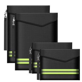 ImnBest Pack of 4 Fireproof and Waterproof Bag, Fireproof Wallet Briefcase for A4 Document Bag, Passport Money Valuables