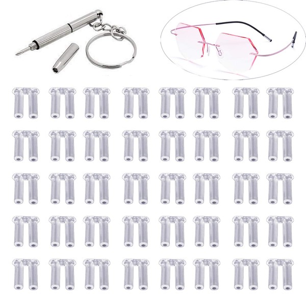 YouU - Mangas de compresión de plástico transparente, 1,5 x 0,8 x 7 mm, para anteojos sin montura y accesorios de fijación con destornillador multifuncional (total: 101 piezas)