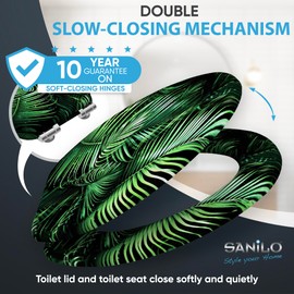 SANILO Wooden Toilet Seat with Soft Close [ELONGATED] - Decorative, Quiet & Slow Close Molded Wood Seat - With Strong Bumpers & Hinges - Adjustable Fit - Palmdream