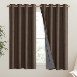 NICETOWN Coffee Vintage Linen 100% Blackout Curtains for Living Room, Thermal Insulated Curtains 45" Long, Noise Reducing Window Treatment Drapes for Hall Room, 52" Wide Per Panel, Set of 2