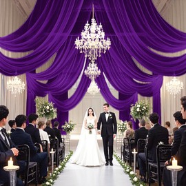 FUHSY Purple Ceiling Drapes Wedding Arch Draping Chiffon Fabric 6 Panels 5FTx10FT Arch Drapery for Wedding Ceremony Tent Drapes for Events Sheer Curtains for Backdrop Ceiling Decoration for Party