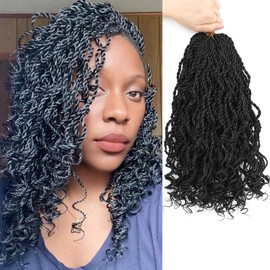 Wavy Senegalese Twist Crochet Hair For Black Women 12 Inch 10 Packs Senegalese Twist Braiding Hair Crochet Twists Pre Looped Twist Crochet Hair Curly Crochet Twist Hair With Curly Ends(12 Inch, 1B#)