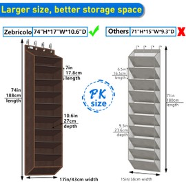 Over The Door Shoe Organizer, 70 Pounds Large Capacity, 20-30-Pair shoe organizer, Heavy Duty-Extra Deep Pockets ,Anti-Scratch Hooks & FSC-Certified Bamboo ,Engineered for Men’s Size 13 shoe,coffee