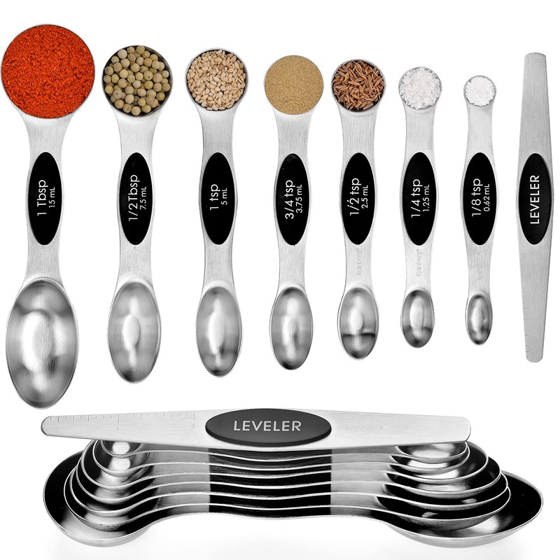 Rainberg Magnetic Measuring Spoon Set of 8 Stainless Steel Metal