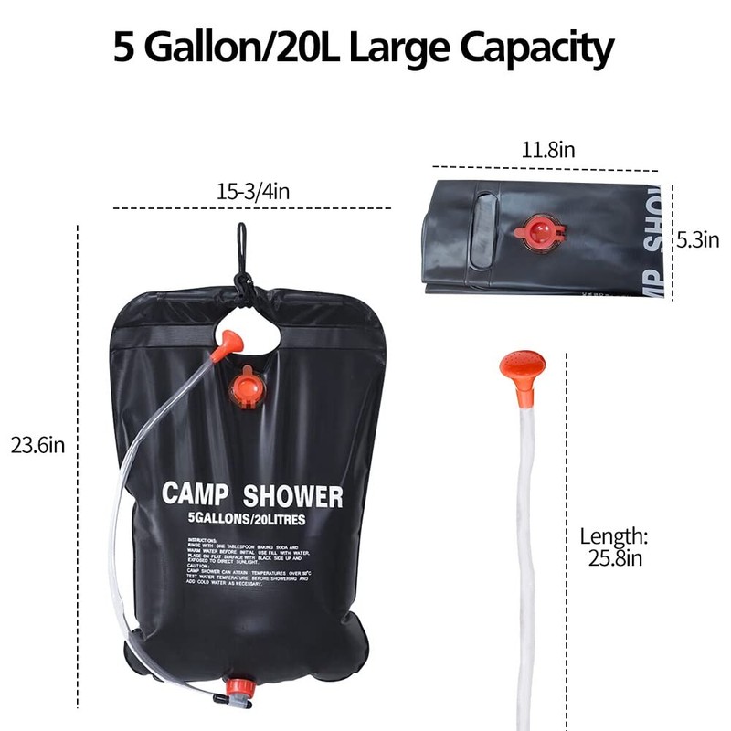 Solar Shower Bag, 1/2/4 Pack 5 Gallons/20L Camping Shower Bag,