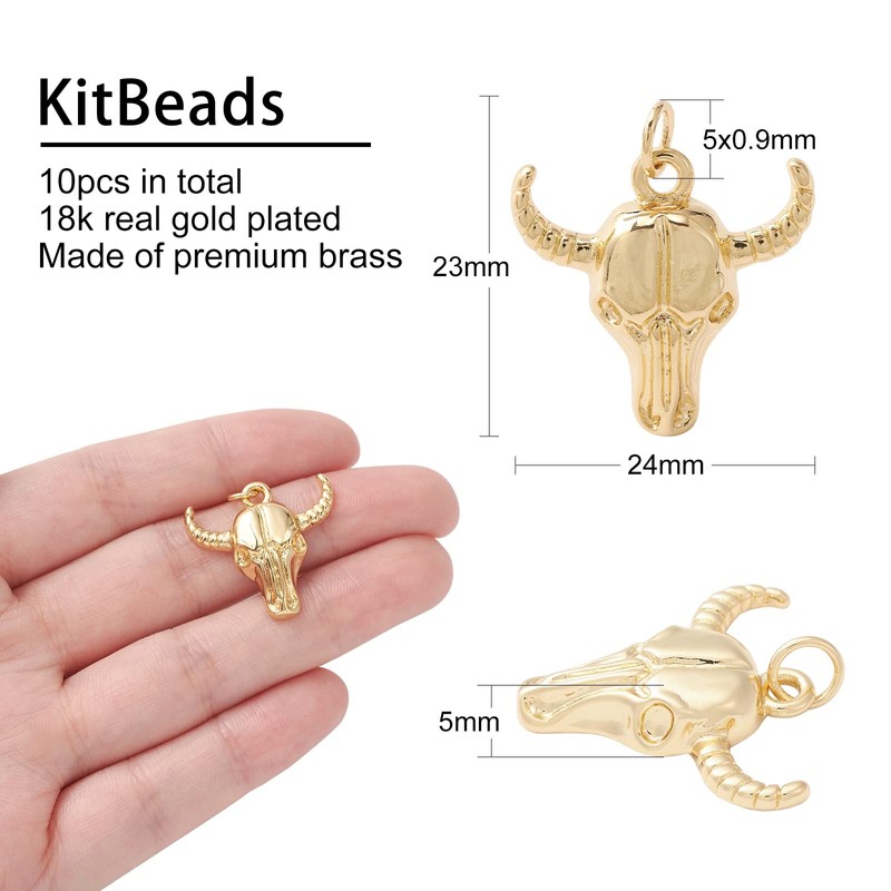 10pcs 18K Real Gold Plated Cow Head Charm - Brass