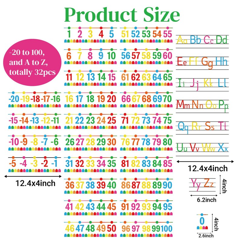32Pcs A to Z Alphabet Letters -20-100 Number Cards Boho