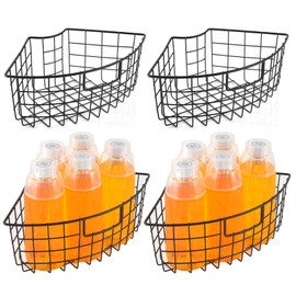 2 Pack Lazy Susan Basket Lazy Susan Organizer Bins for 18"/20" Diameter Turntable 1/4 Wedge Corner Cabinet Organizer Metal Lazy Susan Kitchen Organization with Handle for Cabinet Fridge 9x6.2x4 Inch