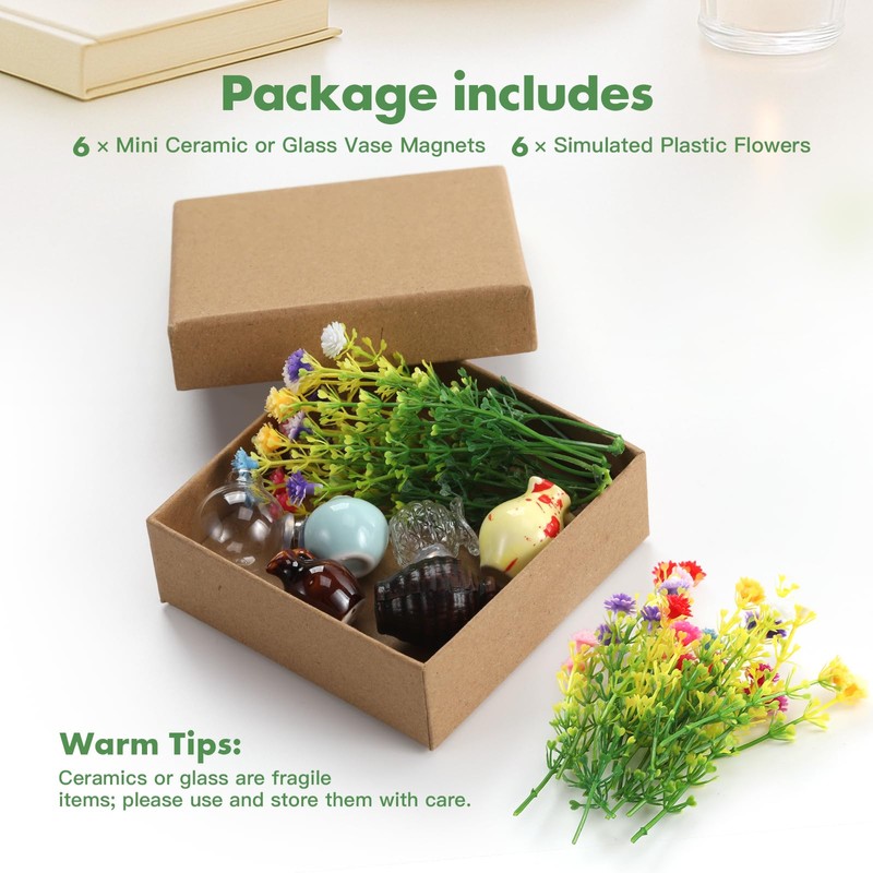 GOOZADA 6 Pack Mini Ceramic Vase Magnets, Glass Magnet Vases