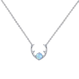 PAVOI 14K White Gold Plated Created Blue Opal Deer Antler Pendant Necklace for Women | Opal Necklaces for Women (Antler, Blue)