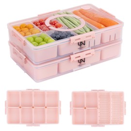 Galanova Stackable Snackle Box Container with 2 Lids - BPA-Free Snackle box Organizer, Dishwasher & Microwave Safe Reusable Snacklebox for Veggies, Fruits, Charcuterie, Snacks (Pink, 2 Pack)