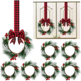 Crowye 6 Pcs Christmas Cabinets Wreaths for Kitchen Cabinets with Ribbon Hanging 10 Inches Artificial Green Leaves Decorative Berry for Kitchen Window Front Door Wall Winter Decor(Red and Black)