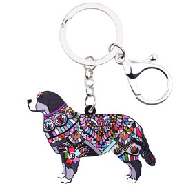WEVENI Acrylic Bernese Mountain Dog Key Ring Dog Pet Key Ring Decoration for Women Girls Bag Wallet Car Charms, black