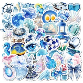Dream Blue System Stickers for Water Bottle,50 PCS Blue Cute Style Stickers Pack for Bicycle Suitcase Laptop Phone Luggage Guitar,Waterproof Aesthetic Vinyl Stickers for Teens Party Favors