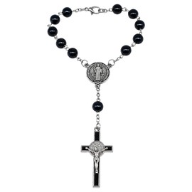 Steering Wheel Rosary Charm, Black Classic Icon Symbolic Disc Pendant, Car Rosary Steering Wheel Chain Rearview Mirror Hanging Ornament for Automotive Interior Decor
