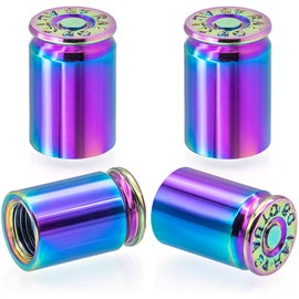 MEAJOO 4PCS Bullet Shell Tire Valve Stem Caps, Aluminum Alloy Car Air Stem Cap, Universal Dustproof Tire Valve Stem Covers for Cars, SUV, Trucks, Bikes, Motorcycles, Bicycles (Colorful)