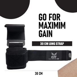 QTF Weight Lifting Hooks - Metal Lifting Hooks and Heavy Deadlift Hooks with Wrist Straps for Men and Women, Heavy Duty Sports Hooks for Deadlifts, Pull Ups, Shrugs, Powerlifting, and Gym Workouts (Black, Metal Hook)