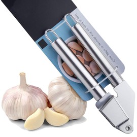TRHDFW Professional Stainless Steel Garlic Press - No Need to Peel. Strong Handle. Dishwasher safe. GUARANTEED for 25 YEARS. Garlic Crusher Also Works with Ginger.