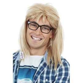 ALLAURA - Garth Algar Wig 90s Guitar Rocker Blonde Mullet Wig + Black Glasses - Mens 80s Punk Heavy Metal Blonde Mullet Wigs