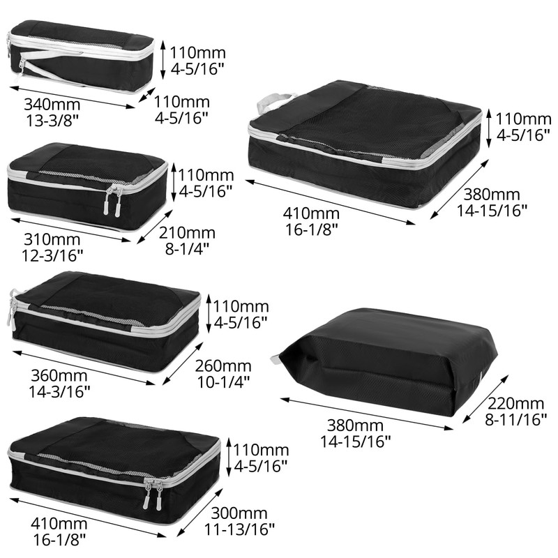 QWORK® 6 Pieces Compression Packing Cubes, Expandable Luggage Organiser Set,