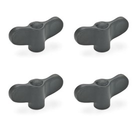 Ganter Normelemente Wing Nut GN 634-48-M6-E-DSG | Pack of 4 | Wing Handle | Black Plastic | Screw Steel M6