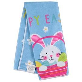 Holiday Decor Easter Bunny Kitchen Towel - 6 x 12 Inches - Basket on Blue