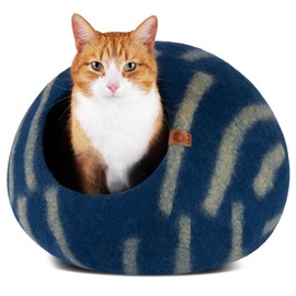 MEOWFIA Cat Cave – Premium Felt Cat Bed for Indoor Cats, Handmade 100% Merino Wool (Vivid Shades) (Medium, Deep Azure)
